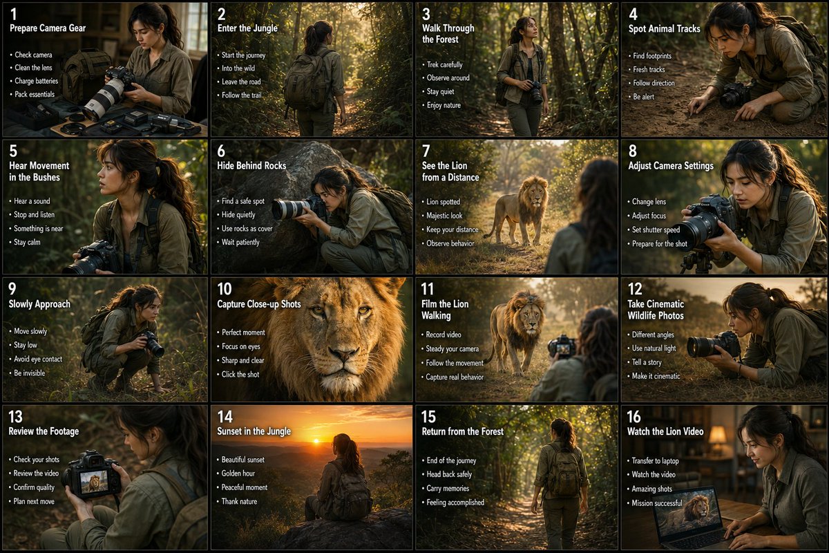 AI image generated from the “Wildlife Photographer 16-Panel Storyboard” prompt